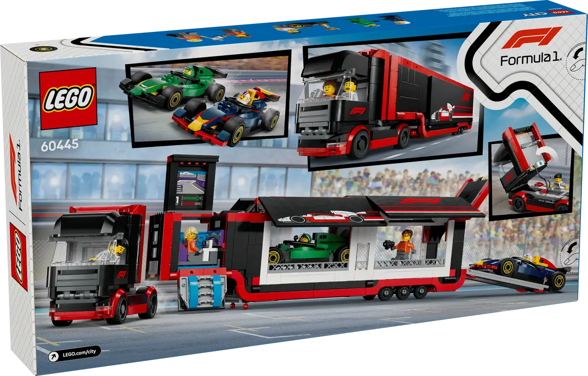 LEGO City 60445 F1 Truck with RB20 & AMR24 F1 Cars product image 2, provided for visual reference and product detail review