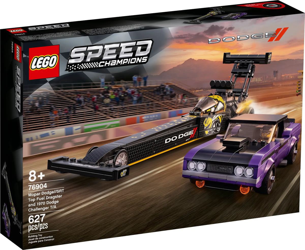 LEGO Speed Champions 76904 Mopar Dodge//SRT Top Fuel Dragster and 1970 Dodge Challenger T/A product image 1, provided for