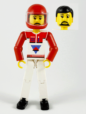 Technic Figure White Legs, White Top with Red Vest, Red Arms, Black Hair, Red Helmet (tech036a) product image 1, provided