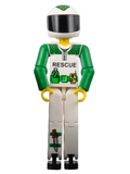 Technic Figure White Legs, White Top with Black 'RESCUE' and Green Belt Pattern, Green Arms, White Helmet with Green Snake,