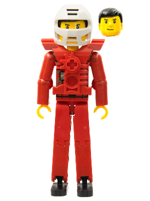 Technic Figure Red Legs, Red Top with Chest Plate, Black Hair, White Helmet - without Stickers (tech034a) product image 1,