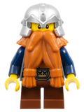 Fantasy Era - Dwarf, Dark Orange Beard, Metallic Silver Helmet with Studded Bands, Dark Blue Arms, Brown Eyebrows, Thin Grin
