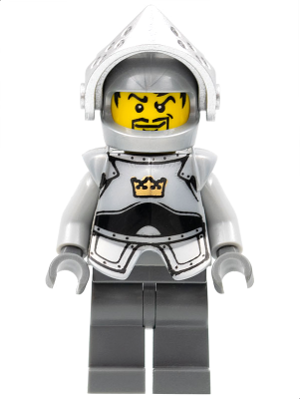 Fantasy Era - Crown Knight Plain with Breastplate, Helmet with Visor, Curly Eyebrows and Goatee, Dark Bluish Gray Hips and
