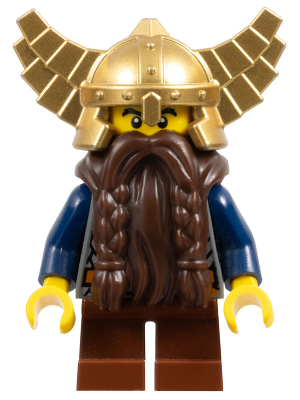 Fantasy Era - Dwarf, Dark Brown Beard, Metallic Gold Helmet with Wings, Dark Blue Arms, Dual Sided Head (cas430) product