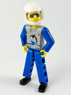 Technic Figure Blue Legs, Light Gray Top with Orca Pattern, Blue Arms, White Helmet (tech021b) product image 1, provided for