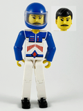 Technic Figure White Legs, White Top with Red Arrow-Type Stripes Pattern, Blue Arms, Blue Helmet (tech037a) product image 1,