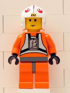 Luke Skywalker - Pilot Suit, Simple Torso and Helmet, Dark Bluish Gray Hips, Yellow Head (sw0019a) product image 1, provided