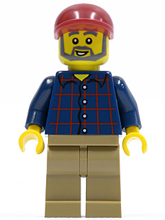 Plaid Button Shirt, Dark Tan Legs, Dark Red Short Bill Cap, Dark Bluish Gray Beard and Eyebrows (cty0325) product image 1,