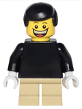 Plain Black Torso with Black Arms, Tan Short Legs, Black Male Hair (twn122) product image 1, provided for visual reference