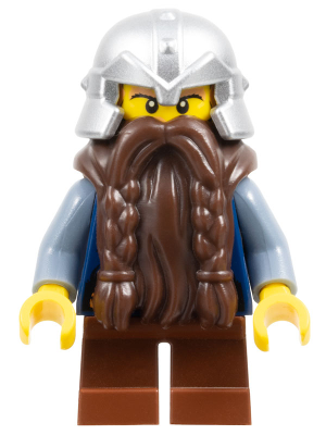 Fantasy Era - Dwarf, Dark Brown Beard, Metallic Silver Helmet with Studded Bands, Sand Blue Arms (cas393) product image 1,