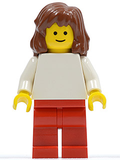 Plain White Torso with White Arms, Red Legs, Reddish Brown Mid-Length Female Hair (pln113) product image 1, provided for