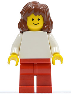 Plain White Torso with White Arms, Red Legs, Reddish Brown Mid-Length Female Hair (pln113) product image 1, provided for