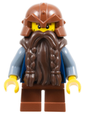 Fantasy Era - Dwarf, Dark Brown Beard, Reddish Brown Helmet with Studded Bands, Sand Blue Arms, Vertical Cheek Lines