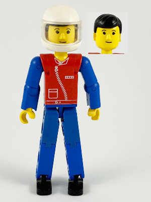 Technic Figure Blue Legs, Red Top with Zipper, Blue Arms, Black Hair, White Helmet (tech040a) product image 1, provided for
