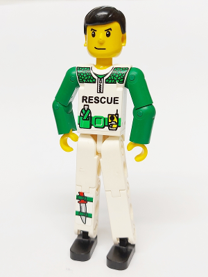 Technic Figure White Legs, White Torso with Black 'RESCUE' and Green Belt, Green Arms - With Sticker (tech022s) product