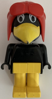 Fabuland Bird - Charlie / Joe Crow, Black Head, Red Pilot Helmet, White Eyes (fab4h) product image 1, provided for visual
