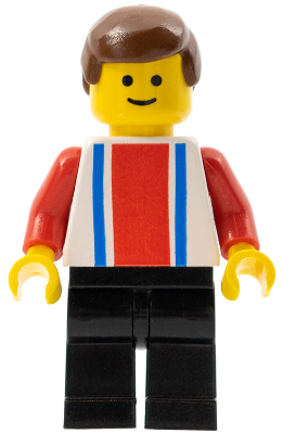 Vertical Lines Red & Blue - Red Arms - Black Legs, Brown Male Hair (ver003) product image 1, provided for visual reference