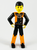 Technic Figure Orange/Black Legs, Orange Torso with Silver Pattern, Black Arms, Black Hair (4140412) (tech027) product image