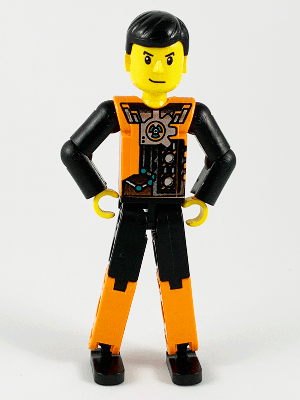 Technic Figure Orange/Black Legs, Orange Torso with Silver Pattern, Black Arms, Black Hair (4140412) (tech027) product image