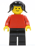 Plain Red Torso with Red Arms, Black Legs, Black Pigtails Hair (pln112) product image 1, provided for visual reference and