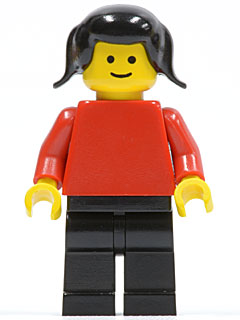 Plain Red Torso with Red Arms, Black Legs, Black Pigtails Hair (pln112) product image 1, provided for visual reference and