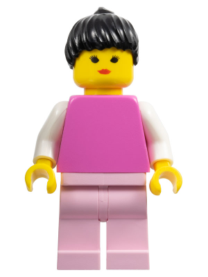 Plain Dark Pink Torso with White Arms, Pink Legs, Black Ponytail Hair (fre003) product image 1, provided for visual