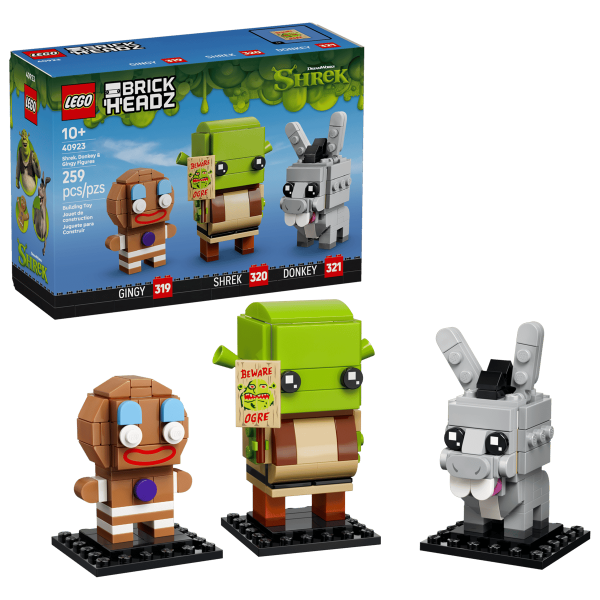 LEGO BrickHeadz 40923 Shrek, Donkey & Gingy Figures product image 1, provided for visual reference and product detail review