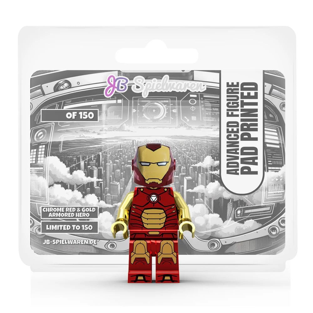 Chrome Red and Gold Armored Hero Custom Minifigure product image 1, provided for visual reference and product detail review