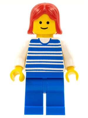 Horizontal Lines Blue - White Arms - Blue Legs, Red Female Hair (hor010) product image 1, provided for visual reference and