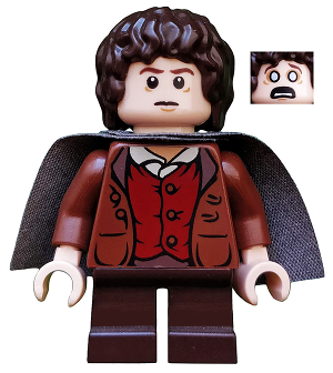 Frodo Baggins - Reddish Brown Jacket, Dark Brown Legs, Dark Bluish Gray Cape (lor003) product image 1, provided for visual