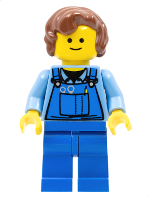 Overalls with Tools in Pocket Blue, Reddish Brown Hair Female Short Curled Ends (twn072) product image 1, provided for